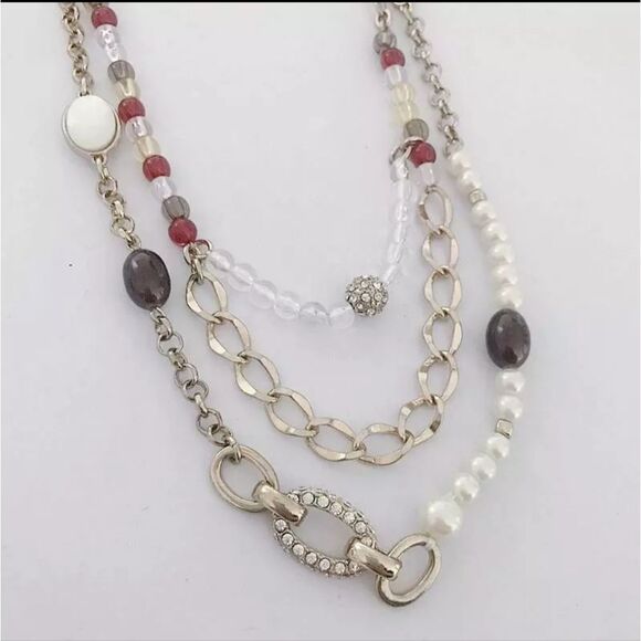 TALBOTS  GOLD TONE CUT CRYSTAL,RESIN,FAUX PEARL 16"-19" NECKLACE NWOT - Picture 2 of 2